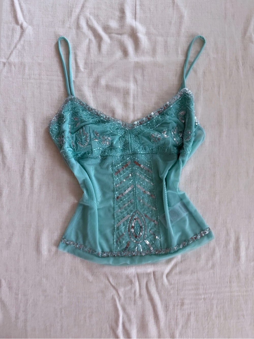 Edikted Aqua Sequin Mesh Cami Top